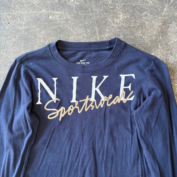 Nike Sportswear Shirt Mens S Blue Long Sleeve Athleisure Spell Out Logo - Picture 2 of 9